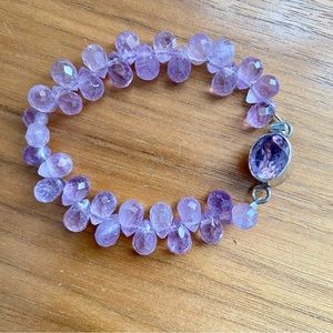 Amethyst teardrop bead sterling silver bracelet